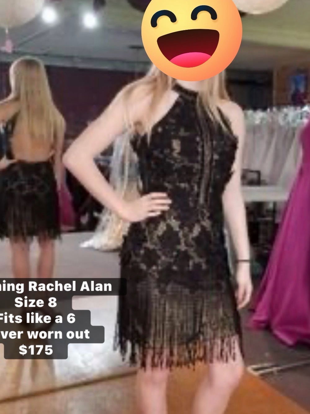Rachel Allan Black Lace Fringe Mini Dress